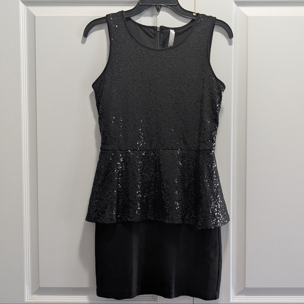 Kenzie Black Sequin Peplum Dress
